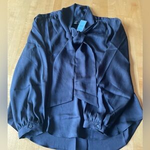 Ann Taylor black petite medium polyester tie blouse